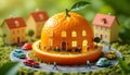 Whimsical Orange House Miniature City with Cars and People Royalty Free Stock Photo