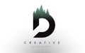 Creative D Letter Logo Idea With Pine Forest Trees. Letter D Design With Pine Tree on Top