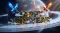 Happy New Year Text with Glowing Pegasus in Space Scene Royalty Free Stock Photo
