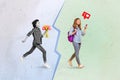 Creative 3d photo artwork composite painting of boy unrequited love girl addicted cell phone isolated drawing background