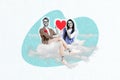 Creative 3d photo artwork graphics collage of married couple boyfriend girlfriend hold big paper red heart lovers date Royalty Free Stock Photo