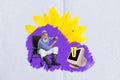 Creative 3d photo artwork graphics collage painting of old age guy catching fake news vintage screen isolated drawing