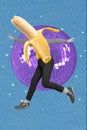 Creative 3d photo artwork graphics painting of funny funky guy banana instead of head having fun isolated drawing