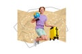 Creative 3d photo artwork graphics painting of funny funky guy thinking travel destination isolated drawing background Royalty Free Stock Photo