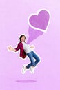Creative 3d photo artwork graphics painting of small kid pink heart jumping out chest isolated drawing background