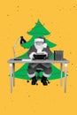 Creative 3d photo artwork graphics painting of smiling funny grandfather typing x-mas letters vintage typewriter Royalty Free Stock Photo