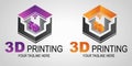 Creative 3D Print logo or sign, icon. Modern 3D printer printing. Additive manufacturing