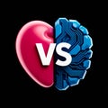 3d human heart vs ai brain circuit vs icon, emotion vs logic concept comparison illustration Royalty Free Stock Photo
