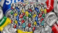Creative 3d rendering of cube made from colorful recycled aluminum cans emphasizing environmental sustainability Royalty Free Stock Photo