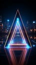 Creative 3D rendering Glowing neon rhombus on a reflective blue banner