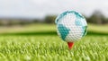 Golf Ball Globe on Tee - 3D Rendering Illustration Royalty Free Stock Photo