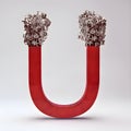 Creative 3D Typography Design - Alphabet series - letter U in the shape of a magnet that attracts many small metal letters