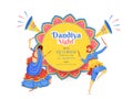 Creative Dandiya Night DJ party banner or poster design, illustration of couple dancing with dandiya stick. Royalty Free Stock Photo