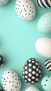 Creative decorated eggs on a turquoise background with various patterns and colors for Easter Royalty Free Stock Photo