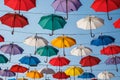 Creative decorative background from color umbrella above the street in Antalya, Turkey