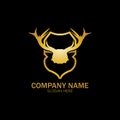 Creative Deer Golden Shield Logo Design Symbol Vector Illustration