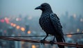 A creative depiction of a crow meticulously crafted from thousands of black plastic bottle caps, Royalty Free Stock Photo