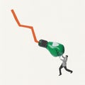 Creative design. Contemporary art collage. Big boxing glove on financial graph hitting businessman. Economic failure