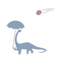 Dinosaur with umbrella and meteor falling Royalty Free Stock Photo