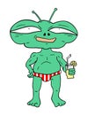 Funny alien with summer drink