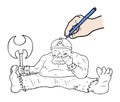 Hand drawing a funny warrior