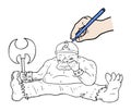 Hand drawing a funny warrior Royalty Free Stock Photo