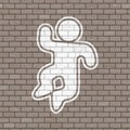 Happy puppet draw in brick wall
