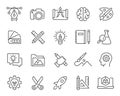 Creative and Design icons set. Such as Idea, Thinking, Notepad, Pencil and Ruler, Palette and others. Editable vector