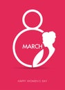 Creative design for International Women`s Day on March 8th with the number 8 and the female head symbol on a red background. Royalty Free Stock Photo