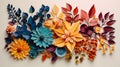 Creative design with leaves and flowers in cold and warm tones. Generative AI