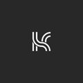 Creative design monogram K logo letter, linear art initial mark, parallel black and white lines simple minimal style hipster