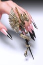 Creative design of nails on female hands. Art manicure.