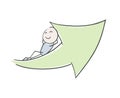 Relax man mand big green arrow Royalty Free Stock Photo