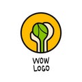 Creative design. Vector symbolic graphic representation of the plant. Green sprout in hands. Logo