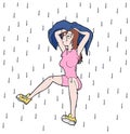 Woman under rain