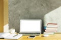 Creative designer desk with white laptop Royalty Free Stock Photo