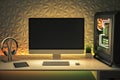 Creative designer desktop with black computer screen