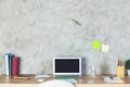 Designer table with empty laptop screen Royalty Free Stock Photo