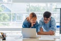 Creative designer team casual meeting and brainstroming on desk in meeting room at modern office Royalty Free Stock Photo