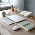 Creative Desk Scene Environment, Interactive Lightfilled Work Area Featuring Decorative Items And Tools Royalty Free Stock Photo