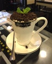 Creative Dessert Cafe Innovative Sweet Treat Cup Green Plant Pottery Chocolate Cookie Crumbs Drinks Hot Cacao Beverages Rich Cream