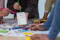 creative digital development agency brainstorming about mobile app interface wireframe design on desk at modern office Royalty Free Stock Photo