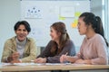 creative digital development agency brainstorming about mobile app interface wireframe design on desk at modern office Royalty Free Stock Photo