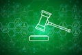 Creative digital gavel on green background. Online auction and technology concept.