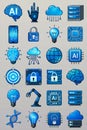 Creative digital icons representing artificial intelligence and technology concepts in vibrant colors Royalty Free Stock Photo