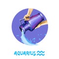 Creative digital illustration of astrological sign Aquarius. Eleventh of twelve signs in zodiac. Horoscope air element. Logo sign