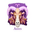 Creative digital illustration of astrological sign Aries. First of twelve signs in zodiac. Horoscope fire element. Logo