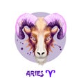 Creative digital illustration of astrological sign Aries. First of twelve signs in zodiac. Horoscope fire element. Logo sign with
