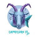 Creative digital illustration of astrological sign Capricorn. Tenth of twelve signs in zodiac. Horoscope earth element. Logo sign Royalty Free Stock Photo