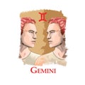 Creative digital illustration of astrological sign Gemini. Third of twelve signs in zodiac. Horoscope air element. Logo